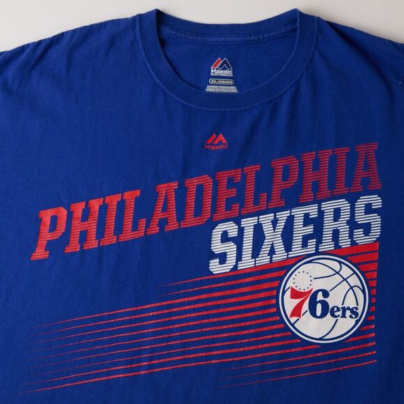 Majestic Philadelphia 76ers T-Shirt Mens 2XL Blue NBA Basketball Graphic Tee - Picture 5 of 7